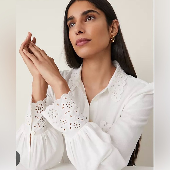Ann Taylor Tops - Ann Taylor Elegant White Eyelet Blouse Classic Size M NWT